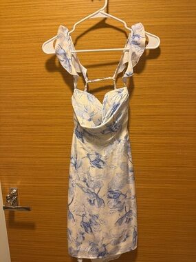 Maje Cream and Blue Floral Cowl Slip Dress
